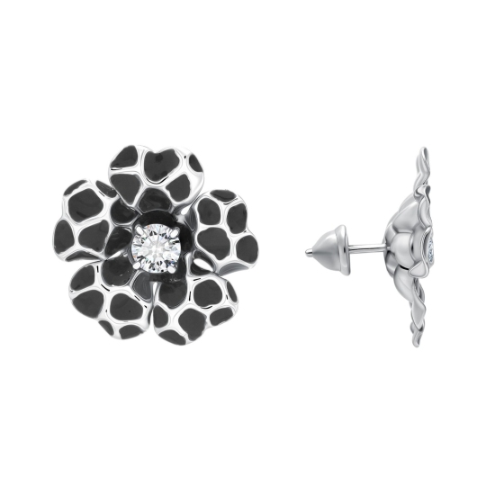 Серьги из серебра с эмалью и фианитами