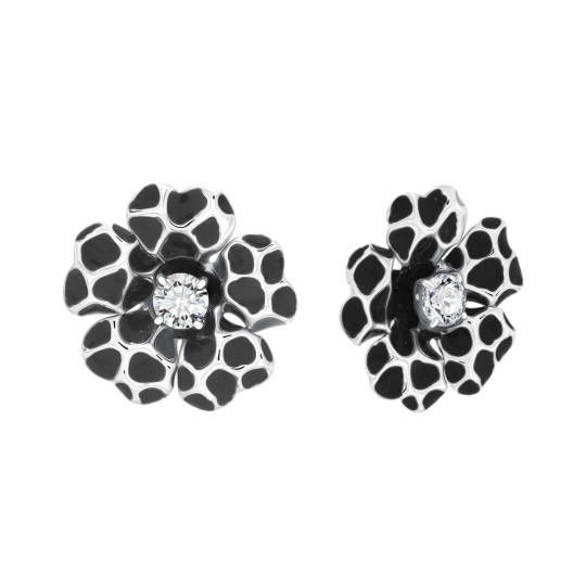 Серьги из серебра с эмалью и фианитами