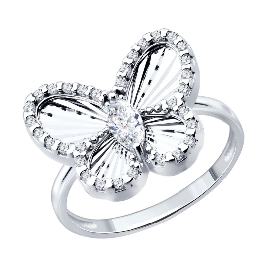 Кольцо из серебра с алмазной гранью и фианитами