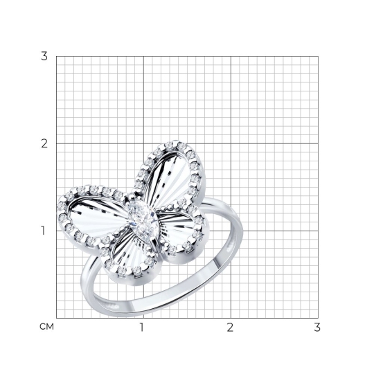 Кольцо из серебра с алмазной гранью и фианитами