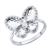 Кольцо из серебра с алмазной гранью и фианитами