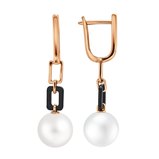 Серьги из золота с жемчугом и агатами