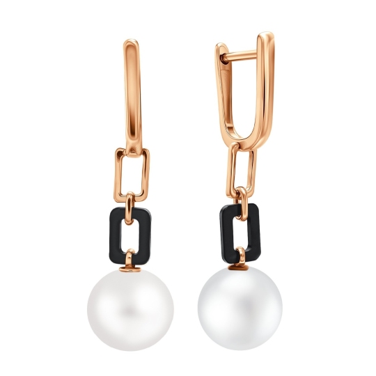 Серьги из золота с жемчугом и агатами