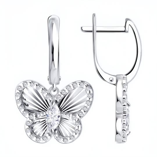 Серьги из серебра с алмазной гранью и фианитами