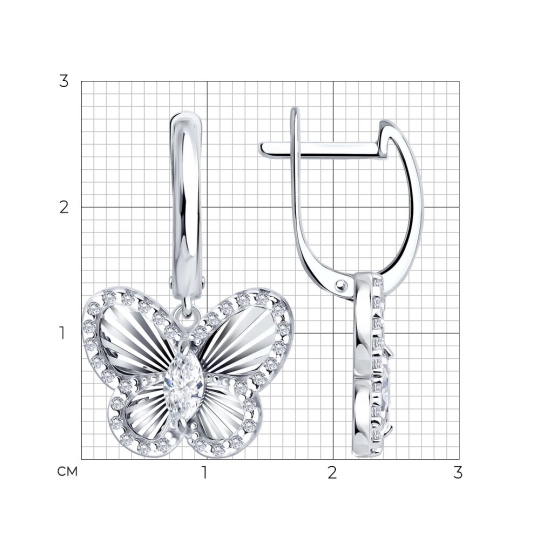 Серьги из серебра с алмазной гранью и фианитами