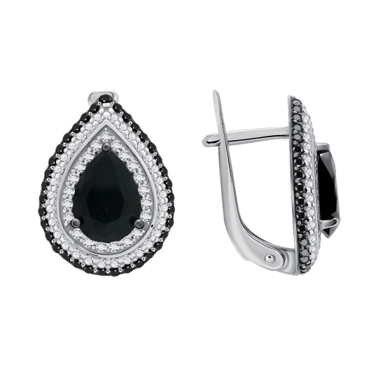 Серьги из серебра с кварцами и фианитами