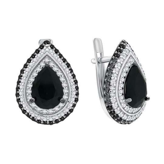 Серьги из серебра с кварцами и фианитами