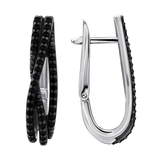 Серьги из серебра с черными фианитами