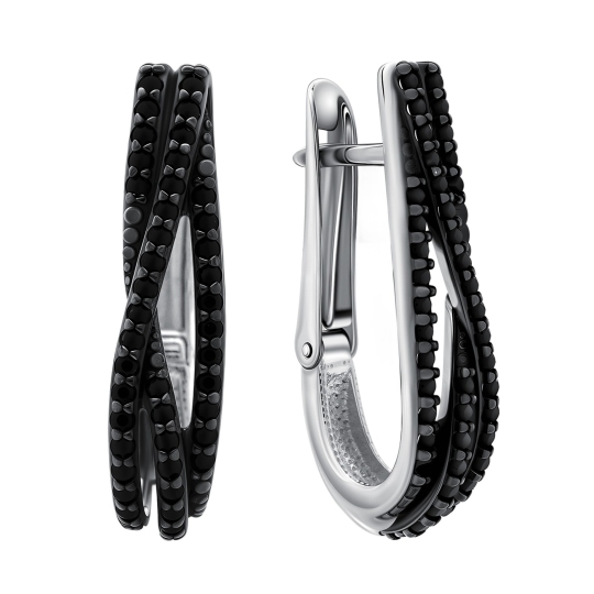 Серьги из серебра с черными фианитами