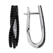 Серьги из серебра с черными фианитами