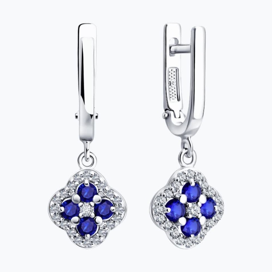 Серьги из серебра с сапфирами и фианитами