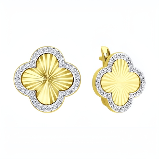 Серьги из лимонного золота с алмазной гранью и фианитами