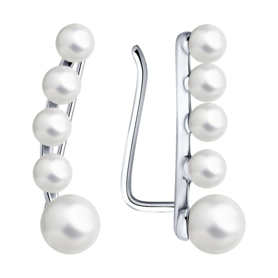 Серьги-эльфы из серебра с жемчугом