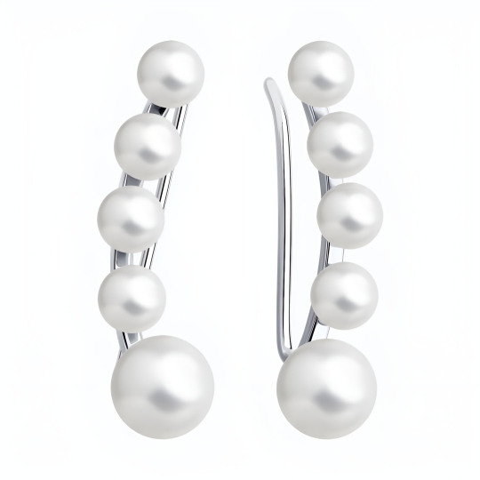 Серьги-эльфы из серебра с жемчугом