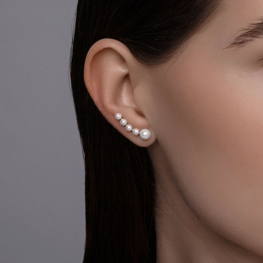 Серьги-эльфы из серебра с жемчугом