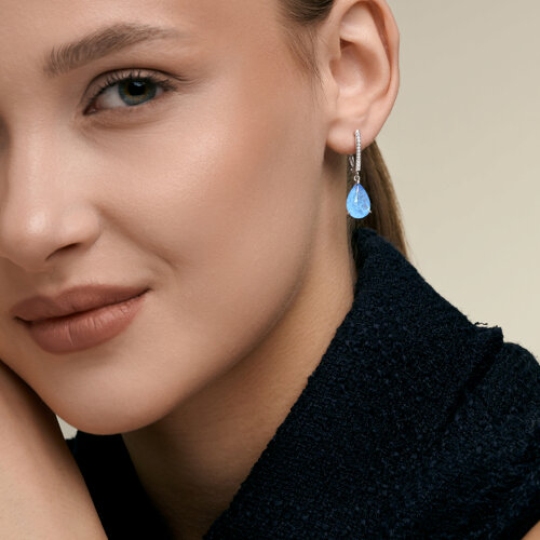 Серьги из серебра с кварцами и фианитами