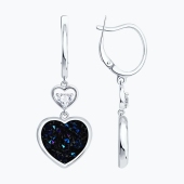 Серьги из серебра с кристальной тканью и фианитами