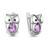 Серьги из серебра с аметистами и ювелирными кристаллами