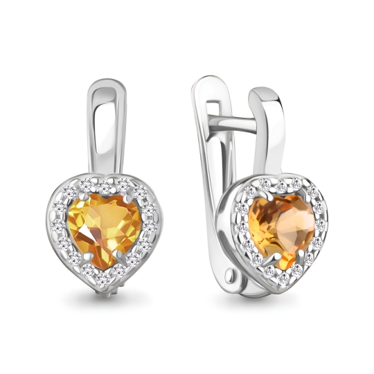 Серьги из серебра с цитринами и фианитами
