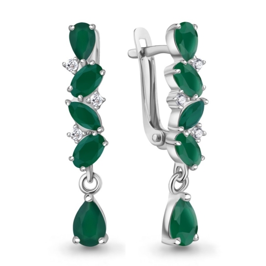 Серьги из серебра с агатами и фианитами