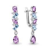 Серьги из серебра с топазами Swiss, аметистами и фианитами
