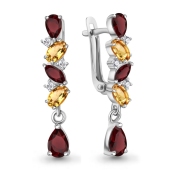 Серьги из серебра с гранатами, цитринами и фианитами