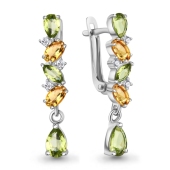 Серьги из серебра с хризолитами, цитринами и фианитами