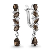 Серьги из серебра с раухтопазами и фианитами