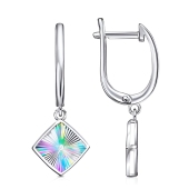 Серьги из серебра с алмазной гранью и фианитами