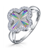 Кольцо из серебра с алмазной граню и фианитами