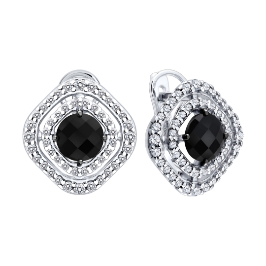 Серьги из серебра с агатами и фианитами