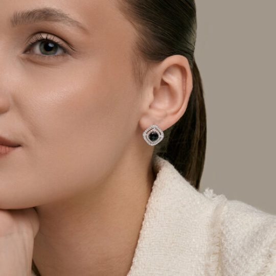 Серьги из серебра с агатами и фианитами