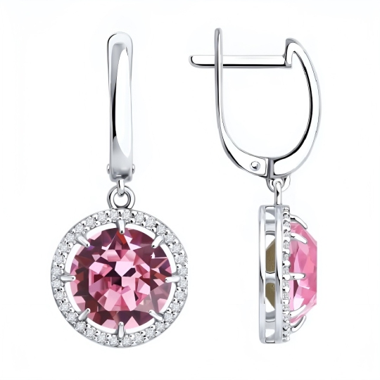 Серьги из серебра с ювелирными кристаллами и фианитами