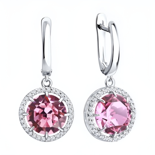 Серьги из серебра с ювелирными кристаллами и фианитами