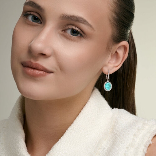 Серьги из серебра с кварцами и фианитами