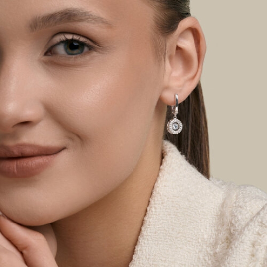 Серьги из серебра с бриллианитами и фианитами