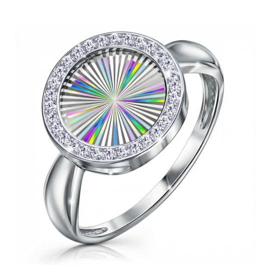 Кольцо из серебра с алмазной гранью и фианитами