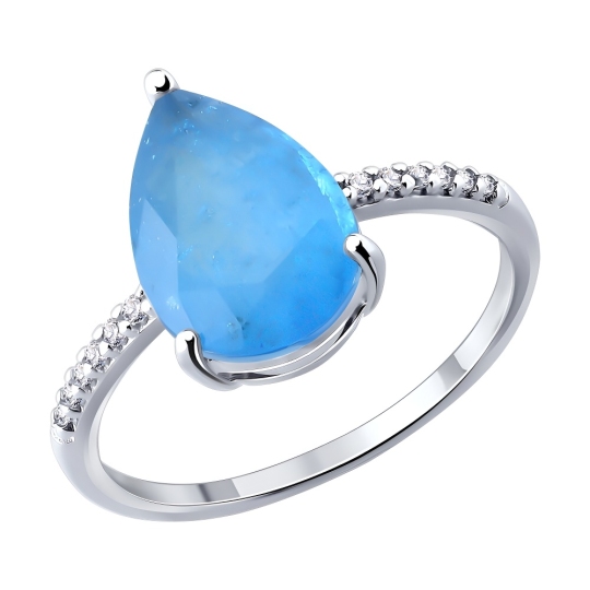 Кольцо из серебра с кварцем и фианитами