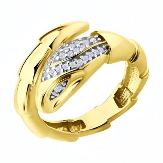 Кольцо из серебра  с фианитами, покрытие Вермель золото 999 пробы