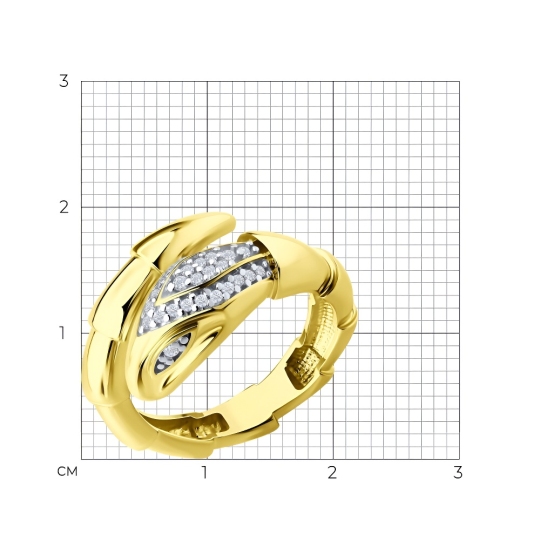 Кольцо из серебра  с фианитами, покрытие Вермель золото 999 пробы
