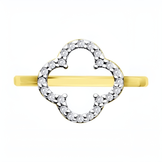 Кольцо из серебра с фианитами,  покрытие Вермель золото 999 пробы