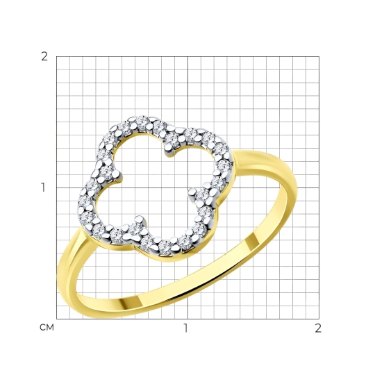 Кольцо из серебра с фианитами,  покрытие Вермель золото 999 пробы