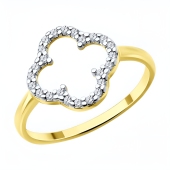 Кольцо из серебра с фианитами,  покрытие Вермель золото 999 пробы