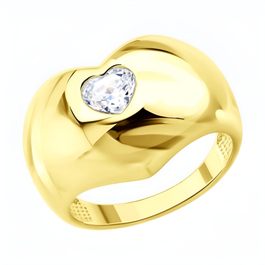 Кольцо из серебра с фианитом,  покрытие Вермель золото 999 пробы