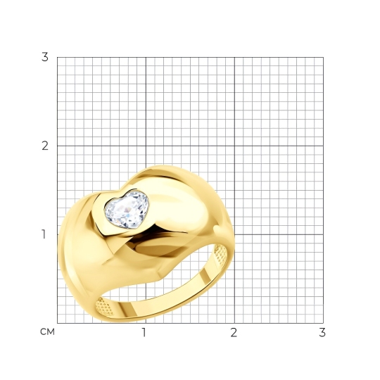 Кольцо из серебра с фианитом,  покрытие Вермель золото 999 пробы