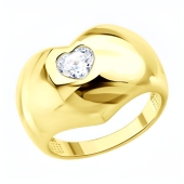 Кольцо из серебра с фианитом,  покрытие Вермель золото 999 пробы