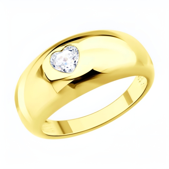 Кольцо из серебра с фианитом, покрытие Вермель золото 999 пробы