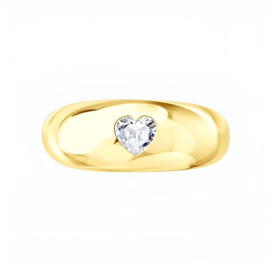 Кольцо из серебра с фианитом, покрытие Вермель золото 999 пробы