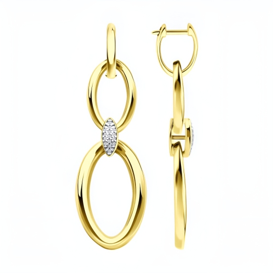 Серьги-трансформеры из серебра с фианитами, покрытие Вермель золото 999 пробы