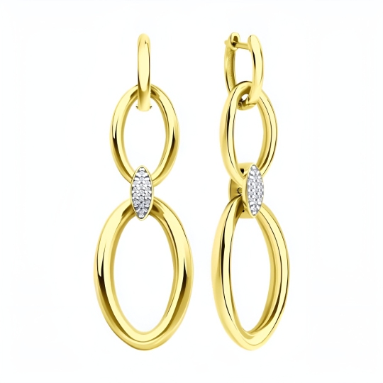 Серьги-трансформеры из серебра с фианитами, покрытие Вермель золото 999 пробы